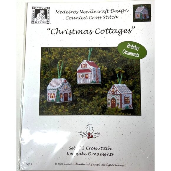 RARE Medoras Needlecraft Design Counted Cross Stitch "Christmas Cottages" Orname - Picture 2 of 4